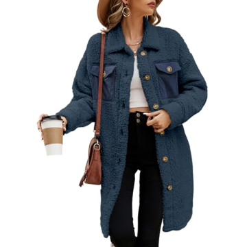 EVALESS Fuzzy Fleece Jackets for Women Fashion Button Down Lapel Long Teddy Coat Fall 2024 Outfits L...