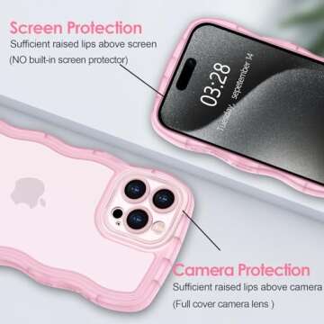 Anuck for iPhone 15 Pro Max Case Wavy Edge Clear Back Design, Anti-Slip Grip Cute Wave Curly Frame S...