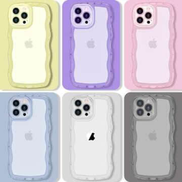 Anuck for iPhone 15 Pro Max Case Wavy Edge Clear Back Design, Anti-Slip Grip Cute Wave Curly Frame Shape Shockproof Soft TPU & Hard Bumper Protective Phone Case Cover for Women Girls, Clear Pink