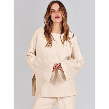 ANRABESS Women's Oversized Knit Sweater Wide Leg Pant Set