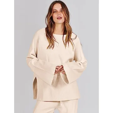 ANRABESS Women's Oversized Knit Sweater Wide Leg Pant Set