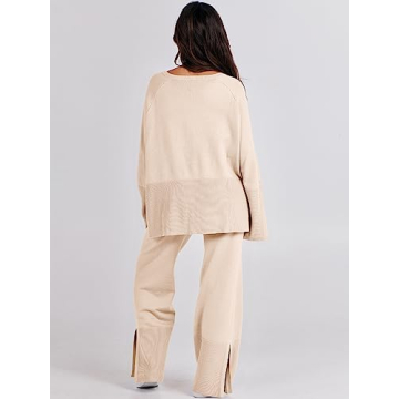 ANRABESS Women's Oversized Knit Sweater Wide Leg Pant Set