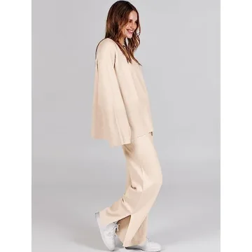 ANRABESS Women's Oversized Knit Sweater Wide Leg Pant Set