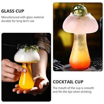 Hemoton Mushroom Glass Cup Creative Mushroom Glasses Drinking Glasses Beverages Mug 280ml Wine Cocktail Glass Juice Cup for Parties Wedding KTV Bar Club