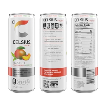 CELSIUS Peach Mango Green Tea Energy Drink 12 Fl Oz (Pack of 12)