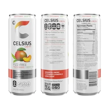 CELSIUS Peach Mango Green Tea Energy Drink 12 Fl Oz (Pack of 12)