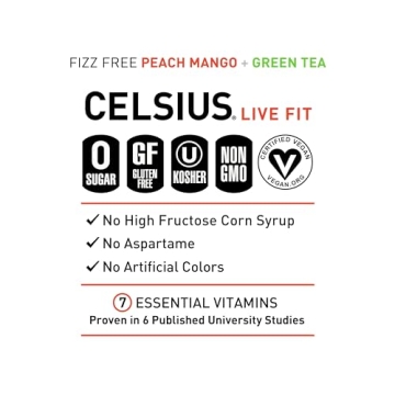 CELSIUS Peach Mango Green Tea Energy Drink 12 Fl Oz (Pack of 12)