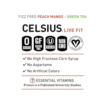 CELSIUS Peach Mango Green Tea Energy Drink 12 Fl Oz (Pack of 12)