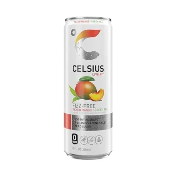 CELSIUS Peach Mango Green Tea Energy Drink 12 Fl Oz (Pack of 12)