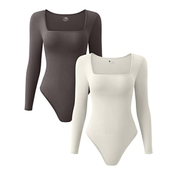 OQQ Women's Ribbed Square Neck Bodysuits for All Occasions