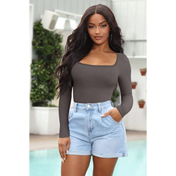 OQQ Women's Ribbed Square Neck Bodysuits for All Occasions