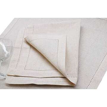 Ramanta Home Cloth Dinner Napkins in Cotton Flax Fabric with Hemstitched & Tailored Mitered Corner F...