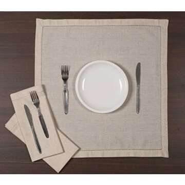 Ramanta Home Cloth Dinner Napkins in Cotton Flax Fabric with Hemstitched & Tailored Mitered Corner Finish Size 20x20 inch Set of 12