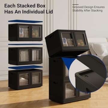 FLEXIMOUNTS Stackable Storage Bins With Lids, Collapsible Plastic Storage Bins, 228 QT-3 Pack Closet Organizers and Storage Containers with Doors For Home, Black, 25" L x 15.5" W x 42.5" H