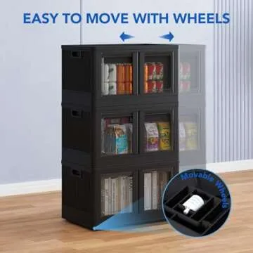 FLEXIMOUNTS Stackable Storage Bins With Lids, Collapsible Plastic Storage Bins, 228 QT-3 Pack Closet Organizers and Storage Containers with Doors For Home, Black, 25" L x 15.5" W x 42.5" H