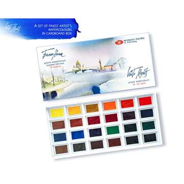 White Nights Extra Fine Artists Grade Watercolors Set 24 Full Pans 2,5ml, Cardboard Box by Nevskaya Palitra