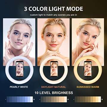 Ring Light with Stand and Phone Holder, 10'' LED Selfie Ring Light with Tripod (17''-73'') Bluetooth...