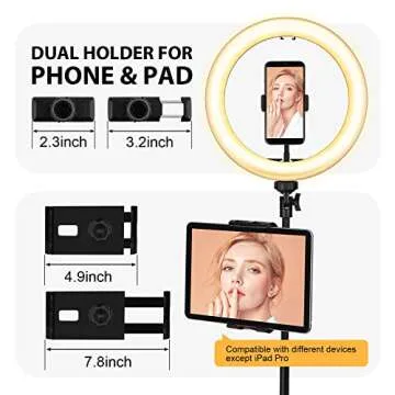 Ring Light with Stand and Phone Holder, 10'' LED Selfie Ring Light with Tripod (17''-73'') Bluetooth Remote for iPad/Tablet/Video Recording/Live Stream/Makeup/YouTube/Photography, 3 Color Modes