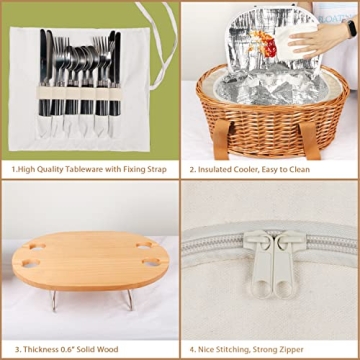 Hap Tim Picnic Basket Set for 4 with Wine Table