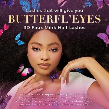 Lilly Lashes Butterfl'eyes Faux Mink Lashes, Half Lashes Natural Look & Feel, False Eyelashes, Reusable Eyelashes 20x, No Trimming + Easy to Apply, Round Style, Lash Glue not Included 13mm (Sassy)