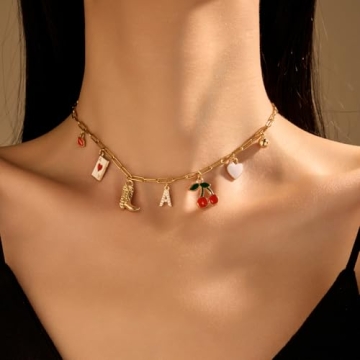 Gold Letter Charm Necklace for Women - Cowgirl Style