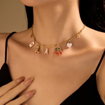 Gold Letter Charm Necklace for Women - Cowgirl Style