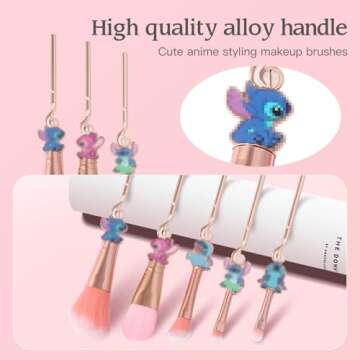 Stich Makeup Brushes Set, WeChip Anime Stich Make Up Brush Set Collection, Stich Stuff for Girls Women - 5pcs Pink