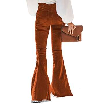 Sidefeel Women's High Waisted Destroyed Flared Jeans Elastic Waist Bell Bottom Raw Hem Denim Pants B...