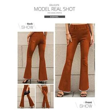 Sidefeel Women's High Waisted Destroyed Flared Jeans Elastic Waist Bell Bottom Raw Hem Denim Pants Bootcut Brown Size 18