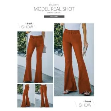 Sidefeel Women's High Waisted Destroyed Flared Jeans Elastic Waist Bell Bottom Raw Hem Denim Pants Bootcut Brown Size 18