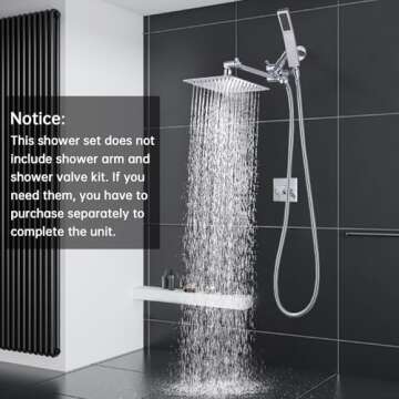 G-Promise All Metal 8 Inch Dual Square Shower Head with Handheld Spray Combo, Rain Shower Head, Adju...