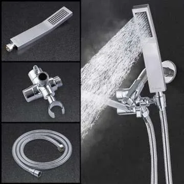 G-Promise All Metal 8 Inch Dual Square Shower Head with Handheld Spray Combo, Rain Shower Head, Adjustable Extension Arm, Smooth 3-Way Diverter, 71 Inch Extra Long Hose - A Bathroom Upgrade (Chrome)