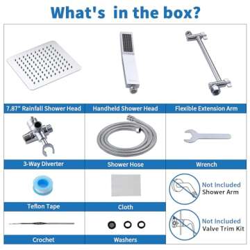 G-Promise All Metal 8 Inch Dual Square Shower Head with Handheld Spray Combo, Rain Shower Head, Adjustable Extension Arm, Smooth 3-Way Diverter, 71 Inch Extra Long Hose - A Bathroom Upgrade (Chrome)