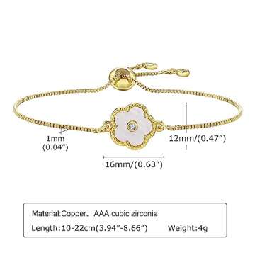 Juvux Clover Bracelet for Women Matching Bracelets Gold Flower Zircon Link Chain Bracelet, Birthday Valentine Party Adjustable Five Leaf Bracelet Jewelry Gift for Mom Daughter Sister Mother