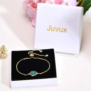 Juvux Clover Bracelet for Women Matching Bracelets Gold Flower Zircon Link Chain Bracelet, Birthday Valentine Party Adjustable Five Leaf Bracelet Jewelry Gift for Mom Daughter Sister Mother