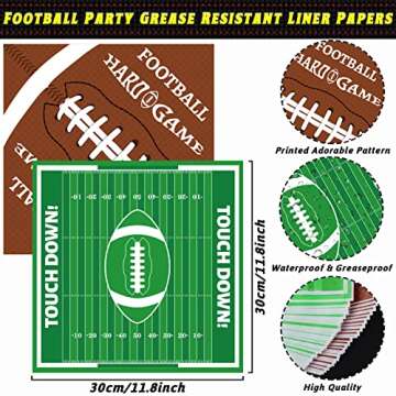 Wiooffen 100 Pieces Football Party Supplies Football Food Paper Trays Serving Disposable and Deli Sheets Rugby Grease Resistant Liner for Sport Game Day Birthday Tailgate Party Supplies