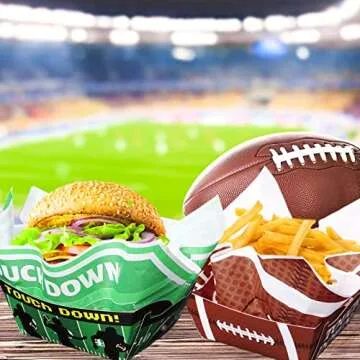 Wiooffen 100 Pieces Football Party Supplies Football Food Paper Trays Serving Disposable and Deli Sheets Rugby Grease Resistant Liner for Sport Game Day Birthday Tailgate Party Supplies