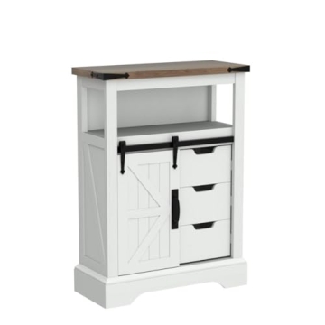 OKD Rustic Bathroom Floor Cabinet with Barn Door