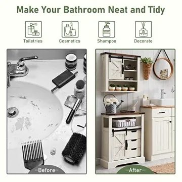 OKD Rustic Bathroom Floor Cabinet with Barn Door