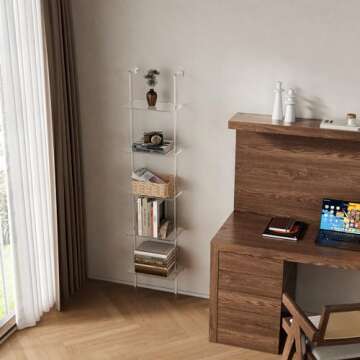 CRTERICX Acrylic Ladder Bookshelf for Small Spaces