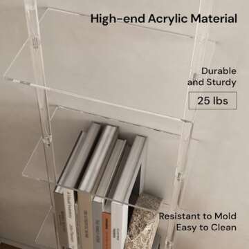 CRTERICX Acrylic Ladder Bookshelf for Small Spaces