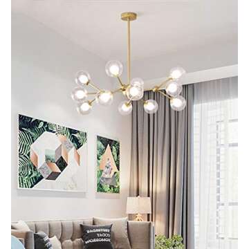 Dellemade Chandelier,Gold Light Fixture for Bedroom,12-Light Ceiling Light Fixture for Dining Room,Living Room,Kitchen