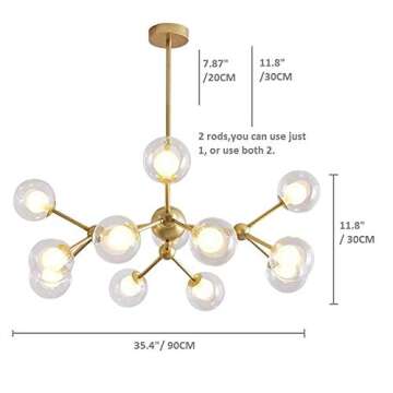 Dellemade Chandelier,Gold Light Fixture for Bedroom,12-Light Ceiling Light Fixture for Dining Room,Living Room,Kitchen