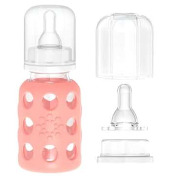 Lifefactory Glass Baby Bottles with Silicone Protection - 2-Pack, 4 Ounce Bottles, Cantaloupe & Bana...