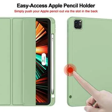 ZryXal New iPad Pro 12.9 Inch Case 2022/2021/2020(6th/5th/4th Gen) with Pencil Holder,Smart iPad Case [Support Touch ID and Auto Wake/Sleep] with Auto 2nd Gen Pencil Charging (Matcha Green)