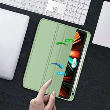 ZryXal New iPad Pro 12.9 Inch Case 2022/2021/2020(6th/5th/4th Gen) with Pencil Holder,Smart iPad Case [Support Touch ID and Auto Wake/Sleep] with Auto 2nd Gen Pencil Charging (Matcha Green)