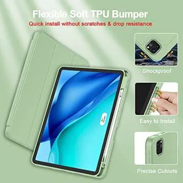 ZryXal New iPad Pro 12.9 Inch Case 2022/2021/2020(6th/5th/4th Gen) with Pencil Holder,Smart iPad Case [Support Touch ID and Auto Wake/Sleep] with Auto 2nd Gen Pencil Charging (Matcha Green)