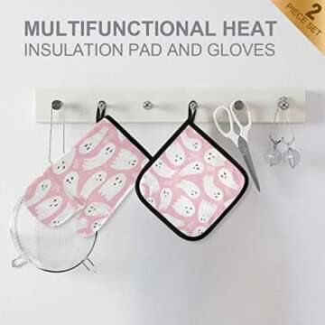 Cute Halloween Ghost Oven Mitts and Pot Holders Set