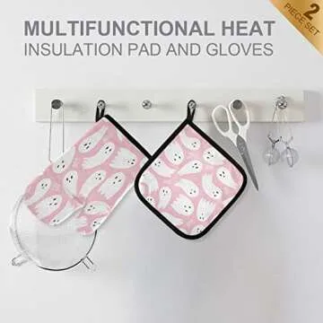 Cute Halloween Ghost Oven Mitts and Pot Holders Set