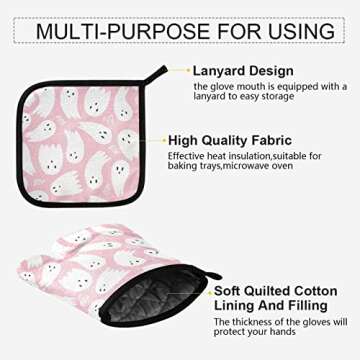 Cute Halloween Ghost Oven Mitts and Pot Holders Set